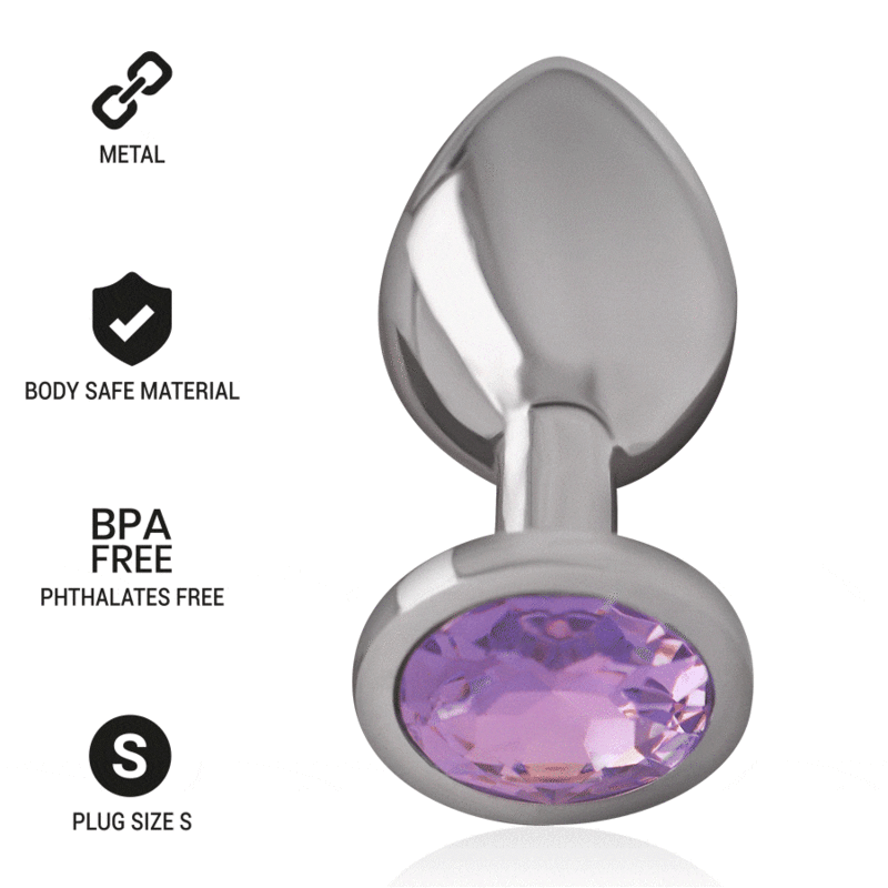 INTENSE - ALUMINIUM METALEN ANAAL PLUG MET VIOLET KRISTAL MAAT S