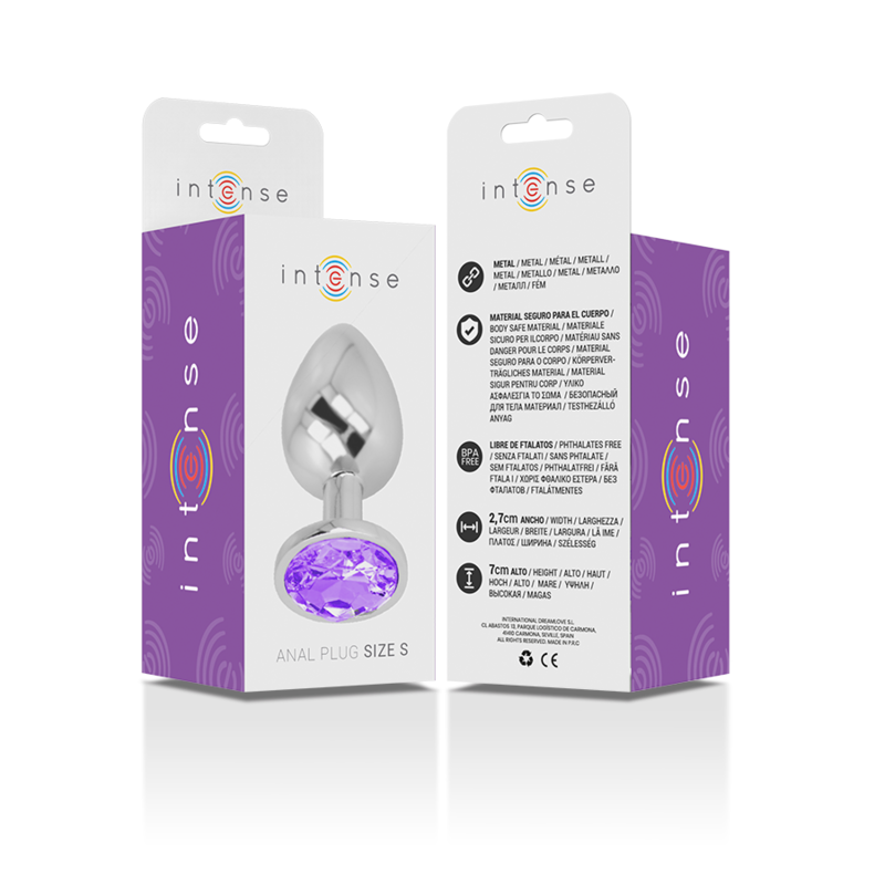INTENSE - ALUMINIUM METALEN ANAAL PLUG MET VIOLET KRISTAL MAAT S