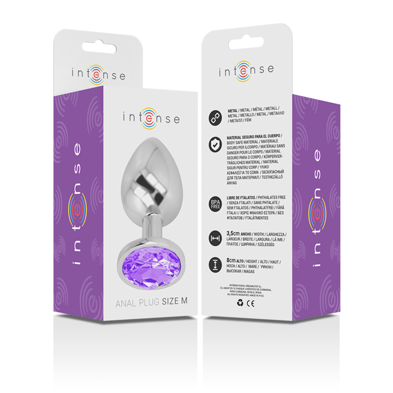 INTENSE - ALUMINIUM METALEN ANAAL PLUG MET VIOLET KRISTAL MAAT M