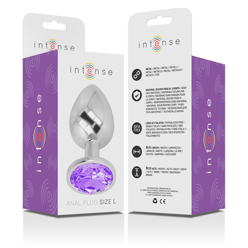 INTENSE - ALUMINIUM METALEN ANAAL PLUG MET VIOLET KRISTAL MAAT L