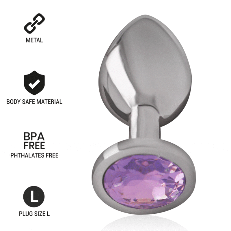 INTENSE - ALUMINIUM METALEN ANAAL PLUG MET VIOLET KRISTAL MAAT L