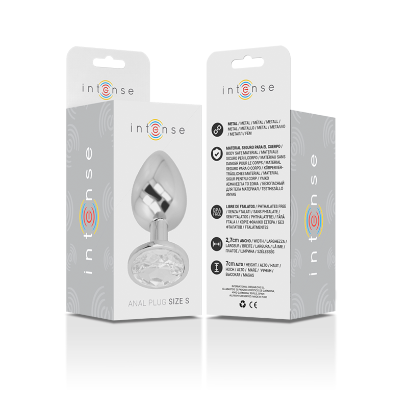 INTENSE - ALUMINIUM METALEN ANAAL PLUG MET ZILVEREN KRISTAL MAAT S